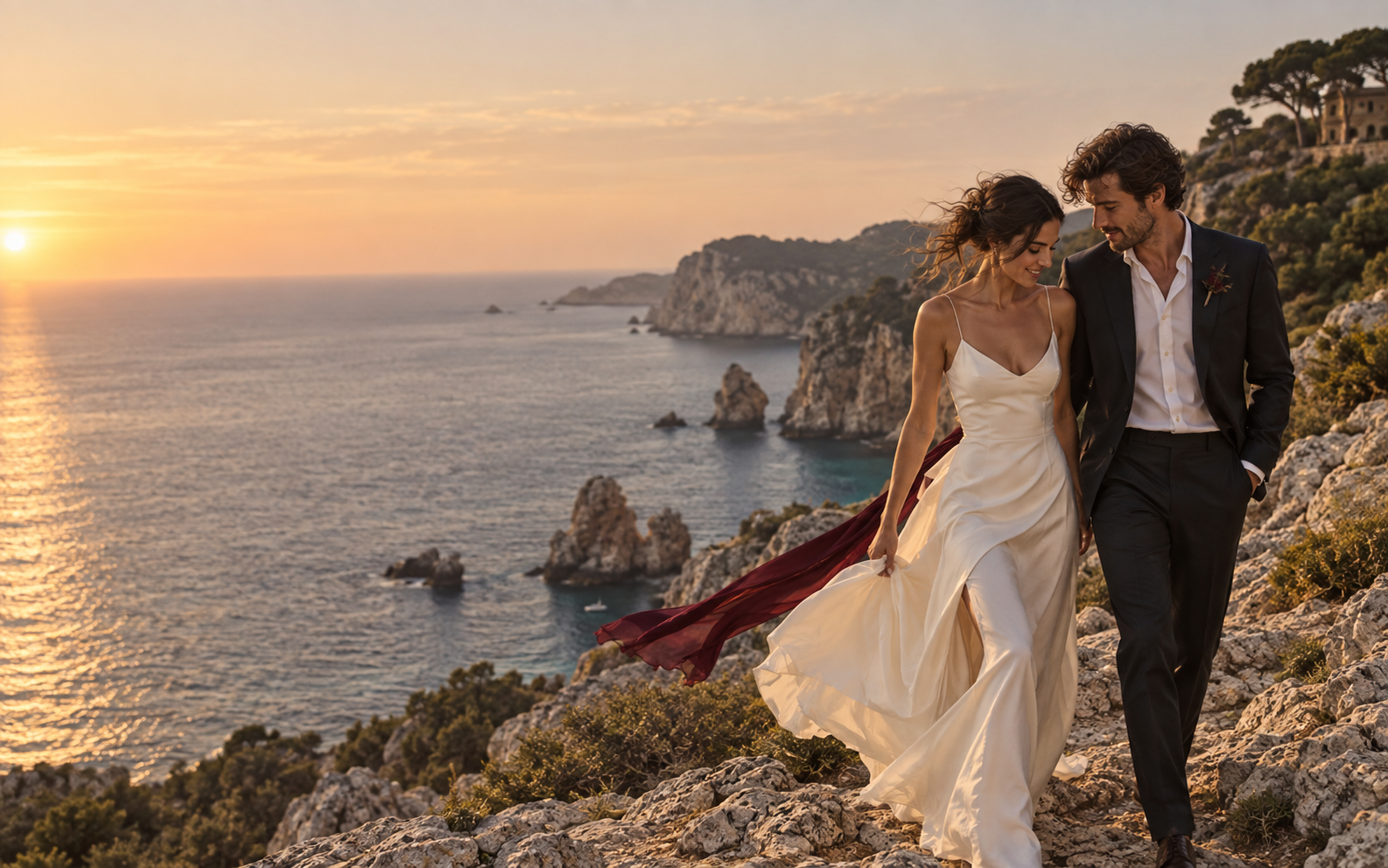 Pareja celebrando una boda junto al Mediterráneo