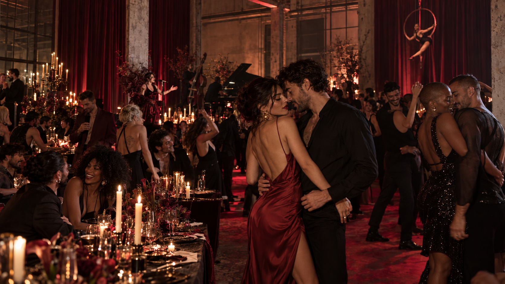 Celebración sensual y elegante en rojo y negro